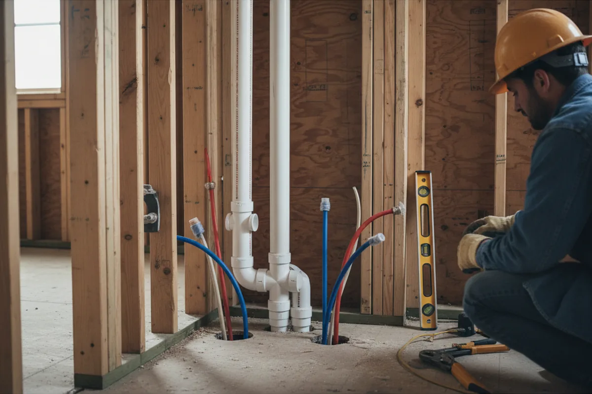 Drain and supply rough-in during Leak Detection in Churubusco